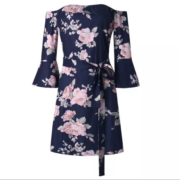 ❗️LAST❗️Off the shoulder blue floral dress - Picture 3 of 7